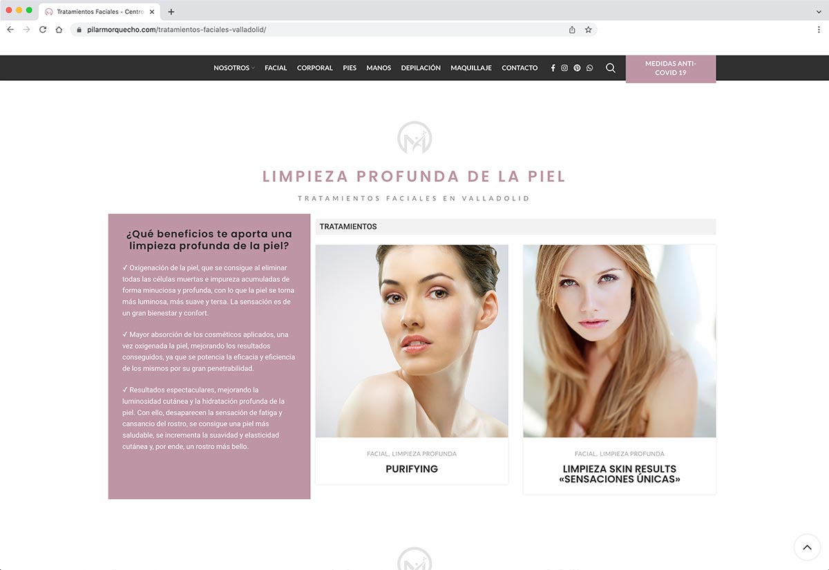 Diseño de la página web del centro de estética Pilar Morquecho de Valladolid